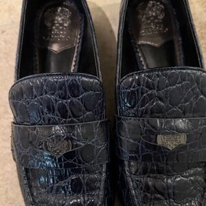 Vince Camuto Dark Blue Croc-Embossed Loafers